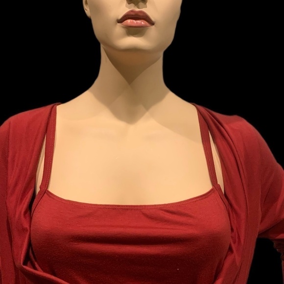 Igigi Jersey Top Faux Wrap Layered Look Red 3/4 Sleeves Cami Ruching Plus 18/20 - Picture 3 of 12